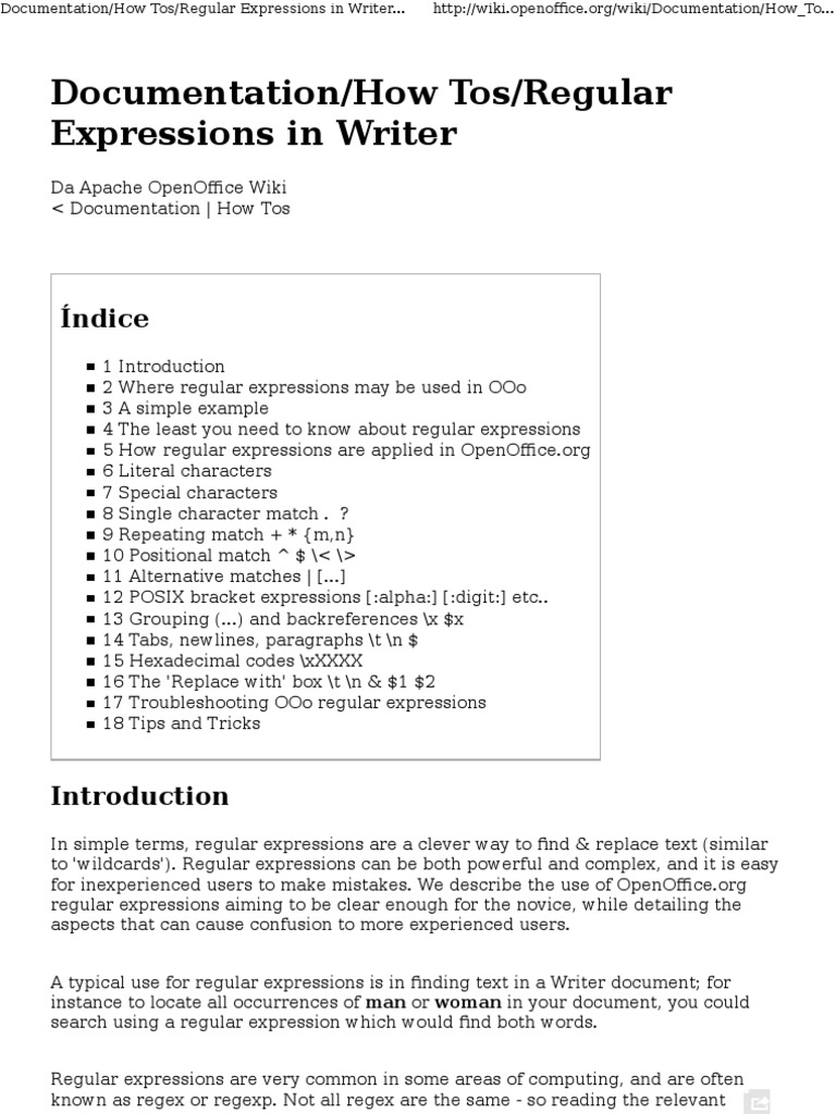 Regular Expressions in Writer PDF | PDF | Regular Expression | Paragraph