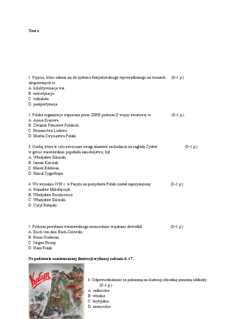 Test Z Historii Klasa 8 Ii Wojna światowa Pp r4 Test a Polacy Podczas II Wojny Swiatowej