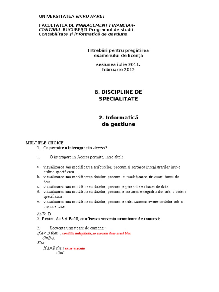 Informatica Grile Vechi Combinate Cu Grile Noi | PDF