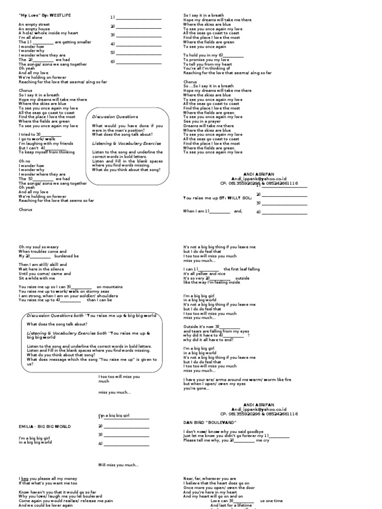 Contoh soal listening | Struktur Lagu