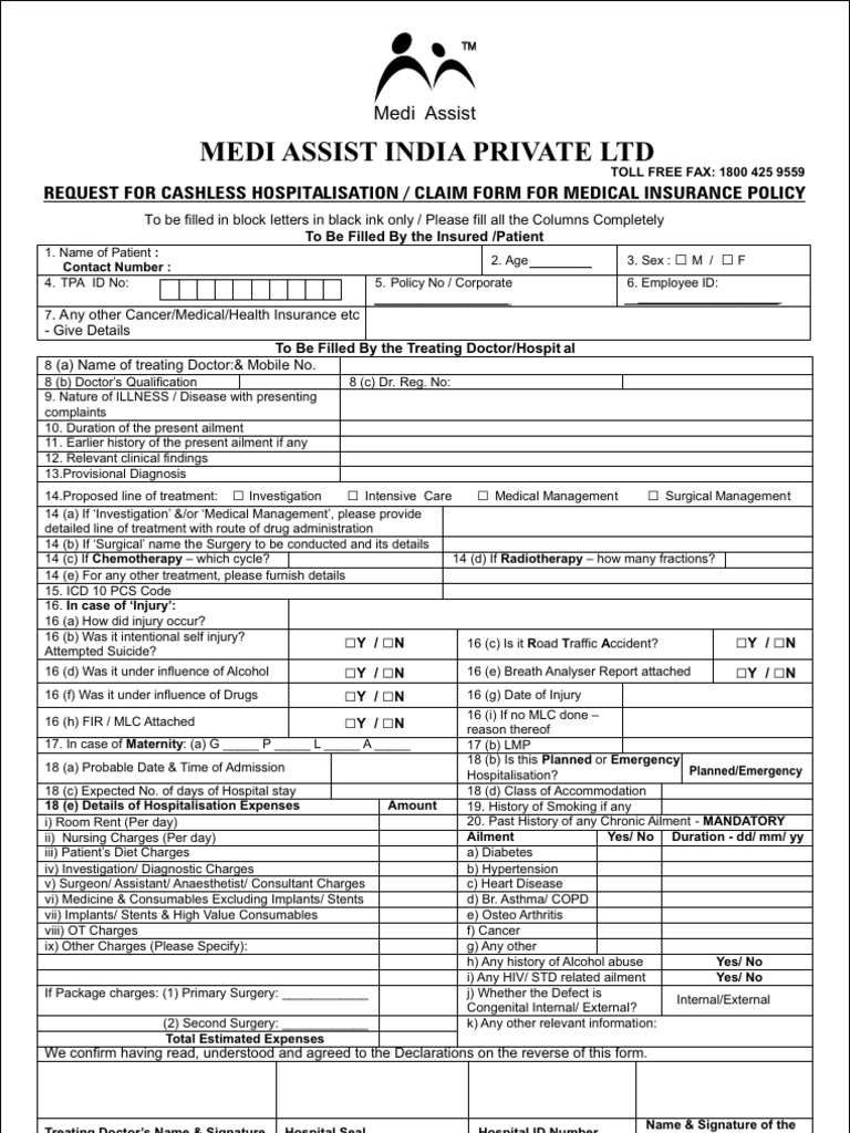 Cashless Form Patient Hospital