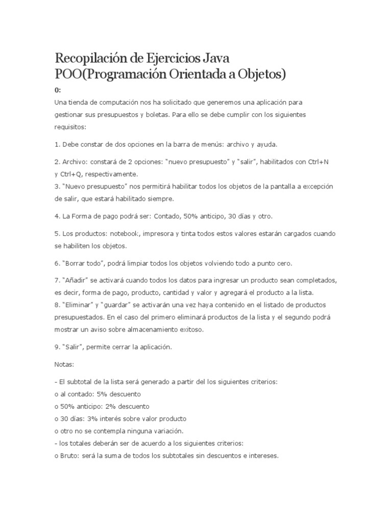 Ejercicios Java POO para Aplicaciones | PDF | Archivo de computadora ...