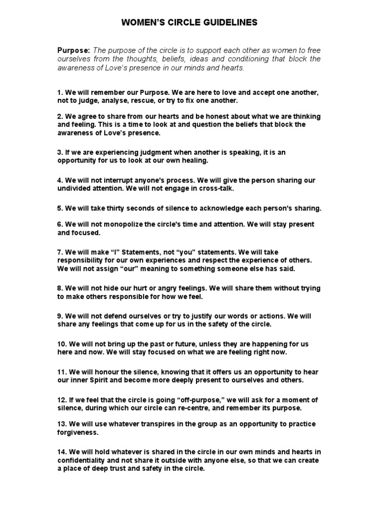 Women's Circle Support Guidelines | PDF | Self-Improvement