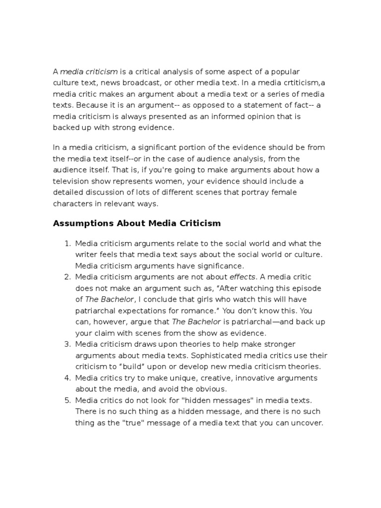 Media Criticism Sep5 | PDF | Argument | Mass Media