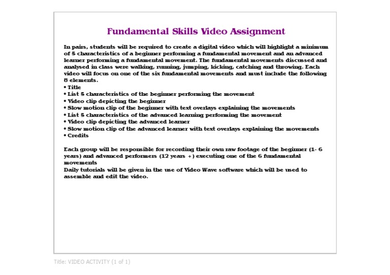 Fundamental Skills Video Project | PDF