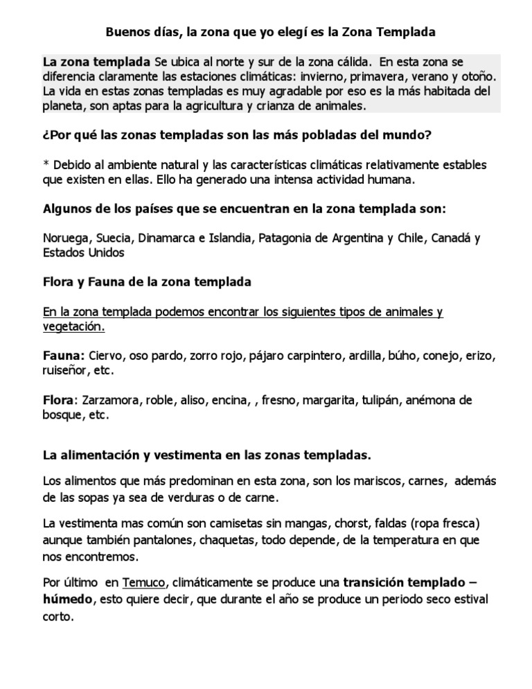 Características de la Zona Templada | PDF | Clima templado | Carne