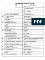 Cronograma de Atividades Do Festejo