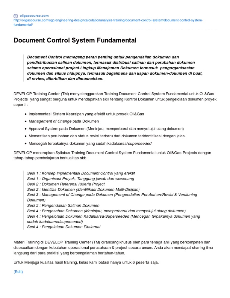 Training Document Control System Fundamental Untuk OilGas Projects ...