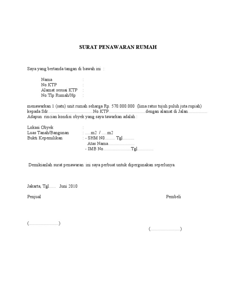 Surat Penawaran Rumah Second