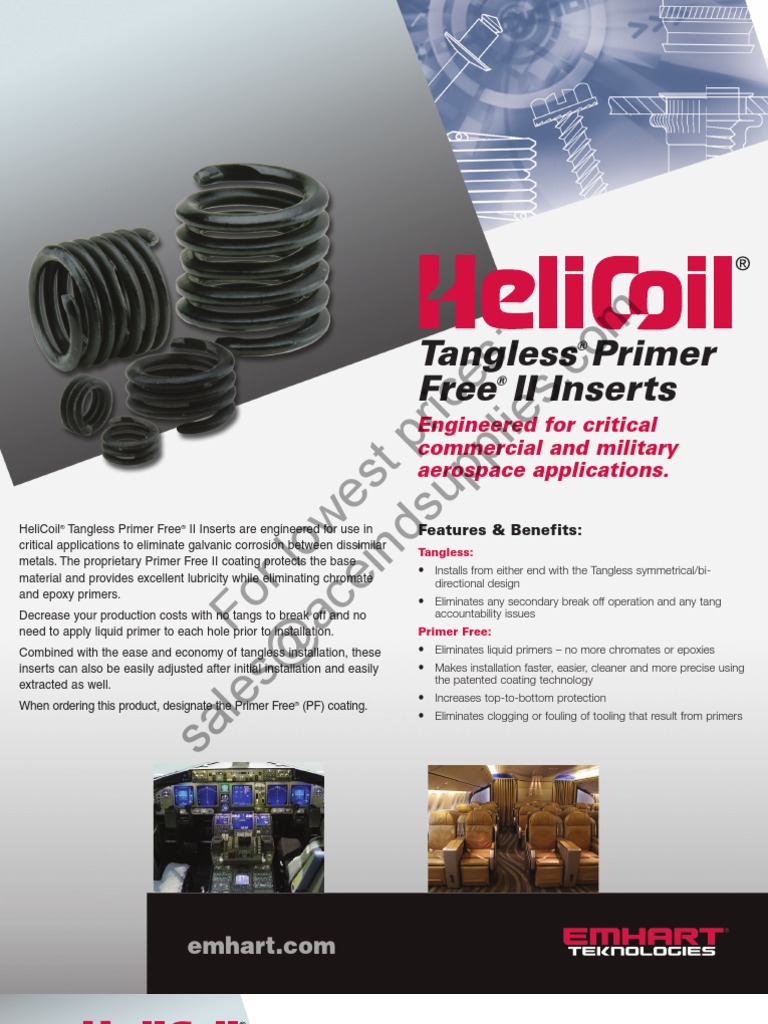 HeliCoil Tangless Primer Free II Inserts Corrosion Manmade Materials