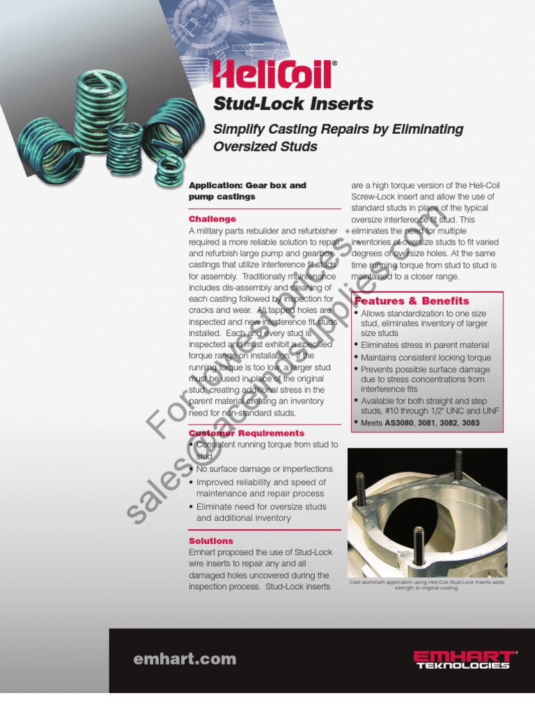 HeliCoil StudLock Applications PDF Mechanical Engineering