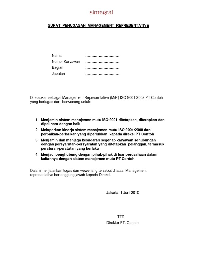 Surat Pengangkatan MR