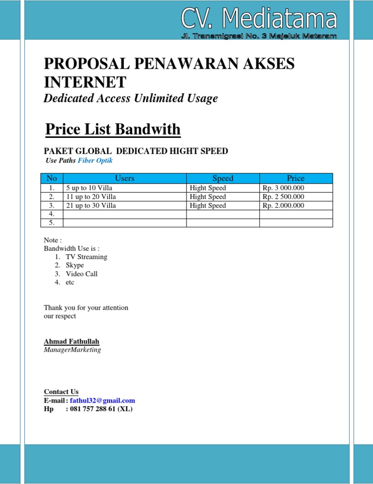 Dedicated High-Speed Internet Proposal | PDF