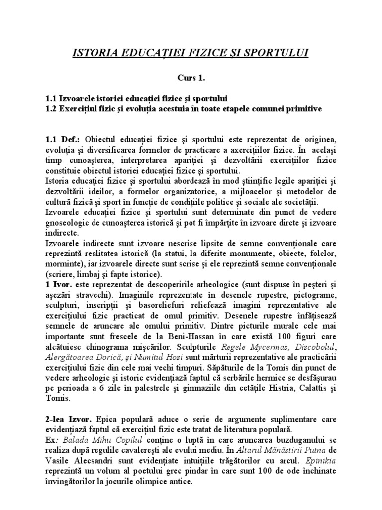 Istoria Educatiei Fizice Si Sportului