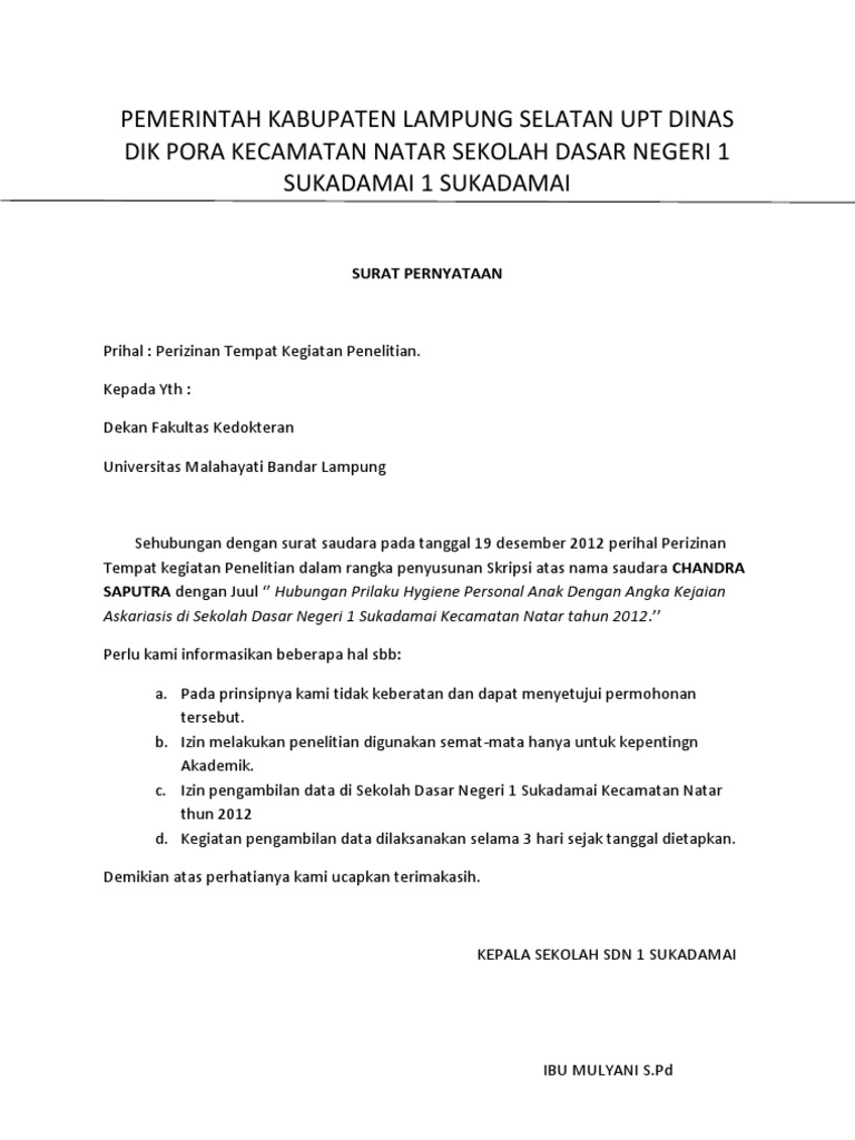 Contoh Surat Balasan Penelitian