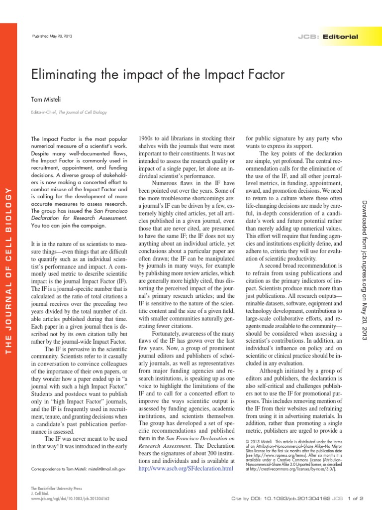 Eliminating The Impact of The Impact Factor PDF Academia Science
