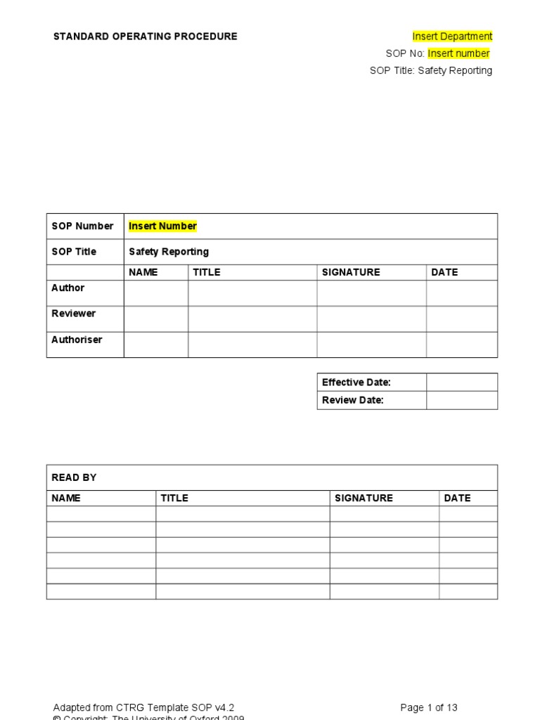 SOPTemplate Safety Reporting v4.2 | PDF | Clinical Trial | Adverse Effect
