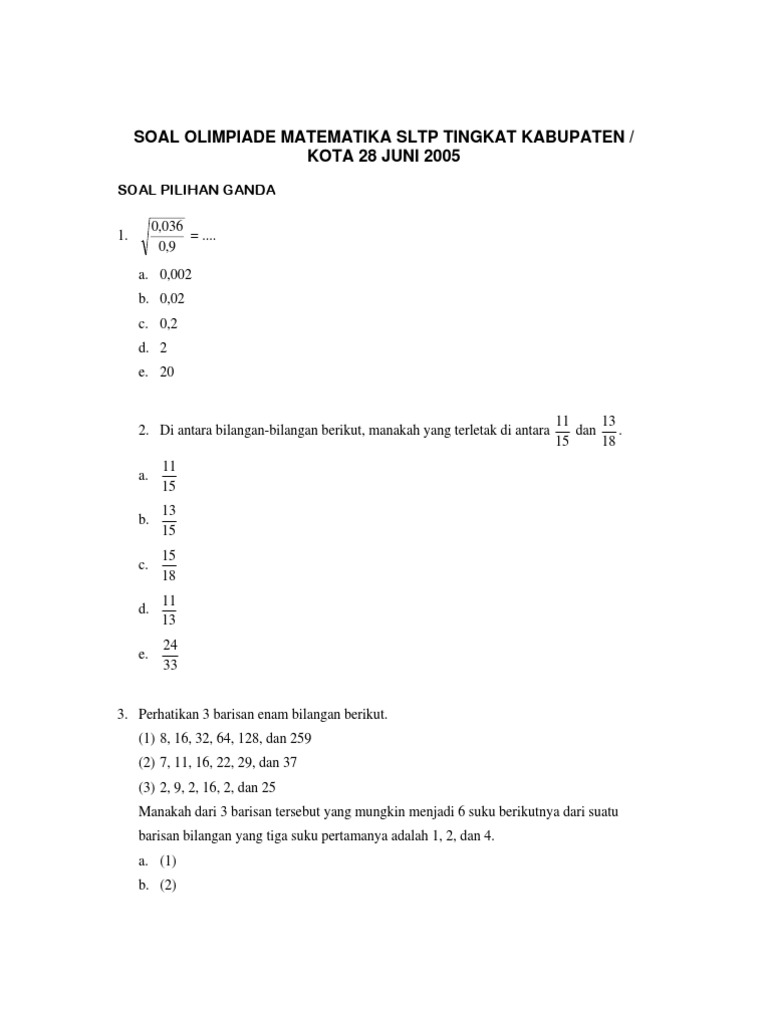Soal Dan Solusi Olimpiade Matematika Smp 2005