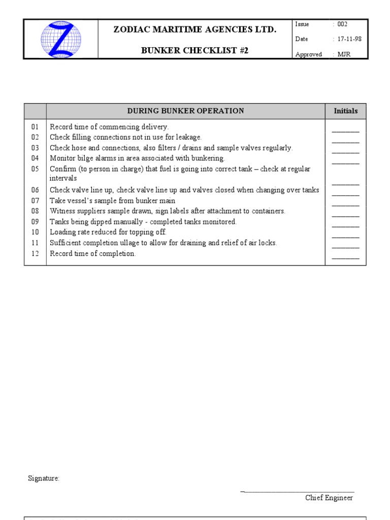 Bunker Operations Risk Checklist | PDF