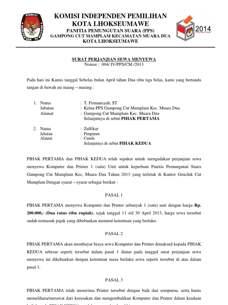 Surat Sewa Komputer Printer Pdf