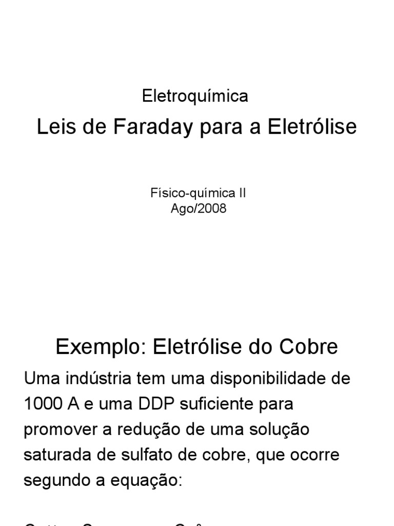Lei Da Eletrolise De Faraday Leis Da Eletrólise | Notas De Estudo