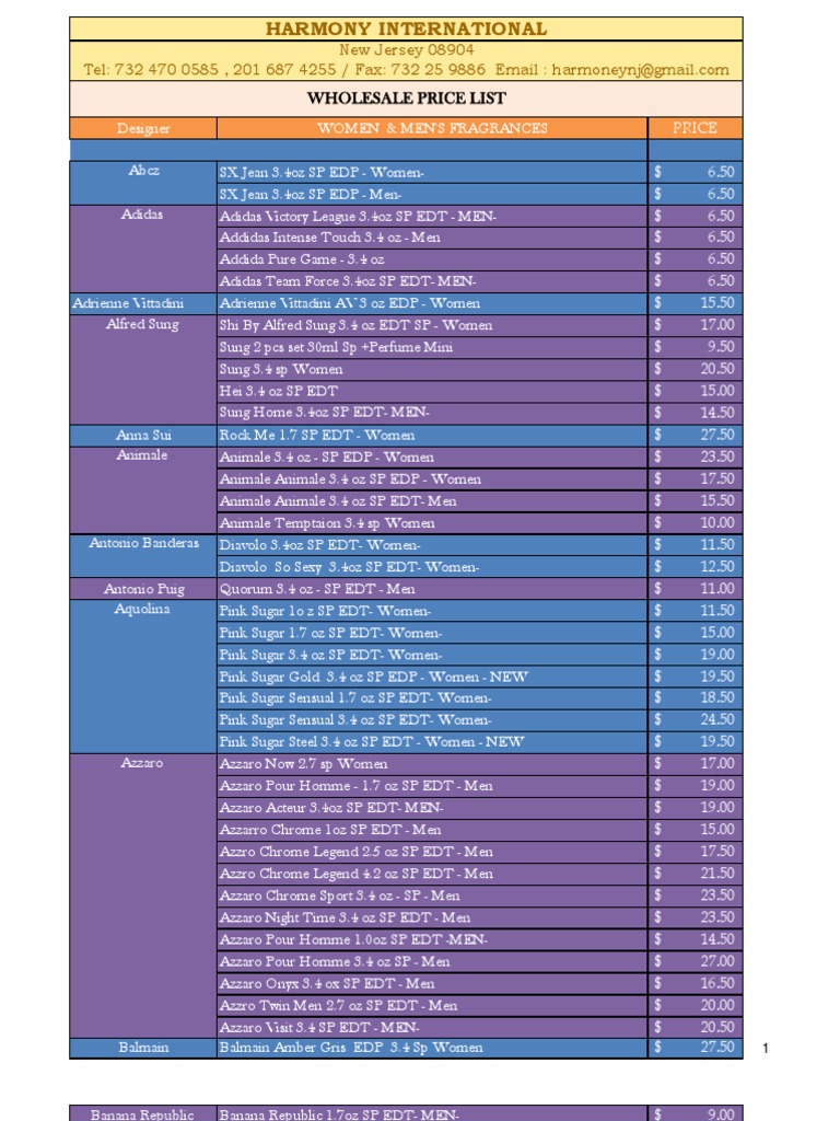 Wholesale Price List, PDF, Luxury Brands