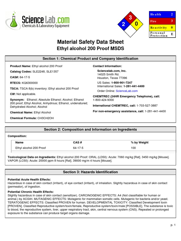 msds etanol 2005 Ethanol Silver