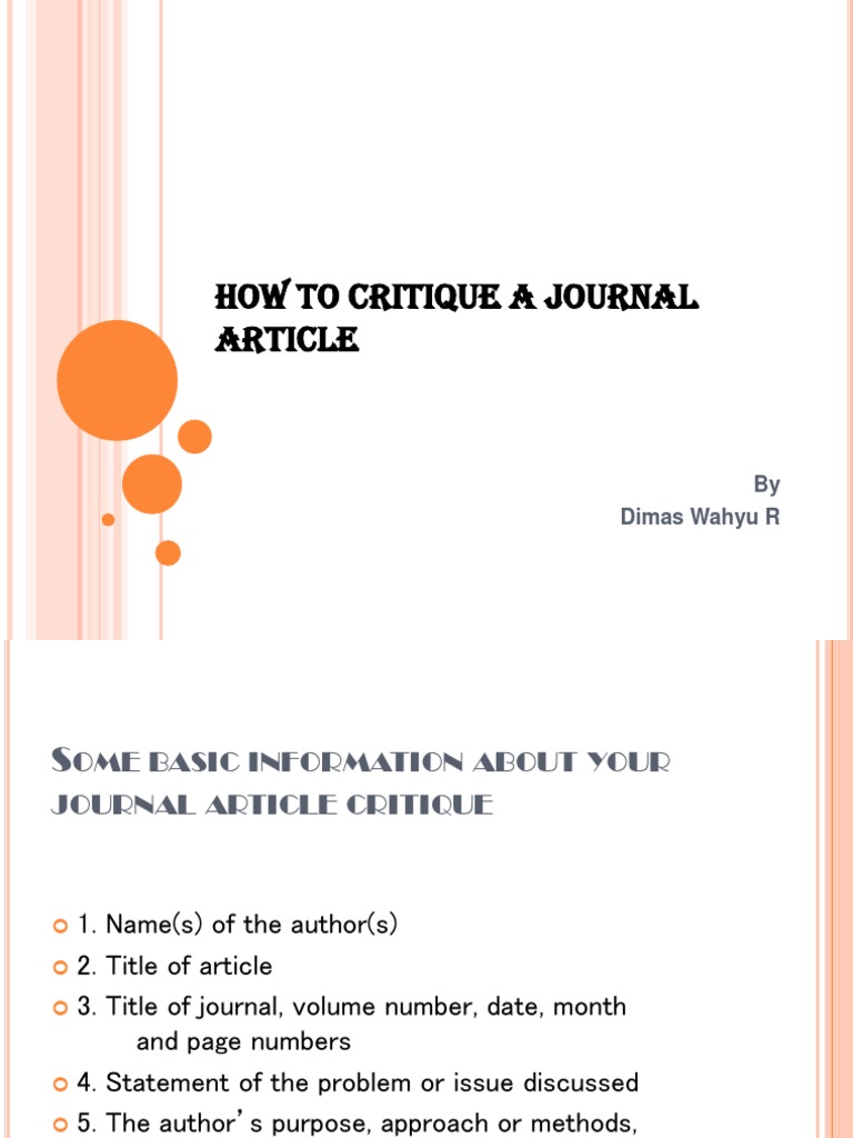 Critiquing a Journal Article Guide | PDF