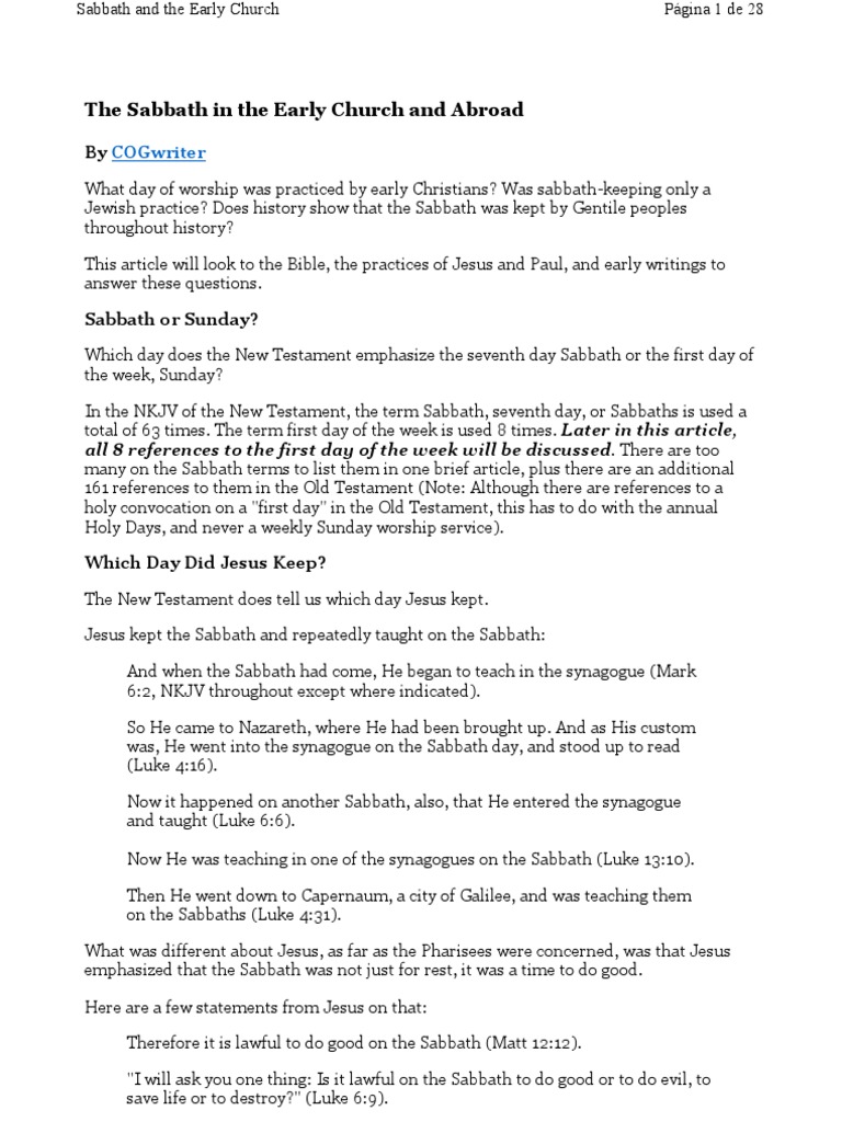 The Sabbath in The Early Church and Abroad | PDF | Sabbath In ...