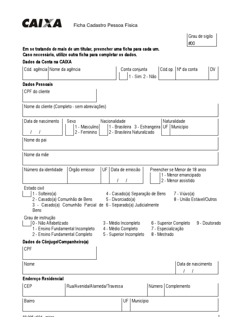 Ficha Cadastro Pessoa Fisica Caixa