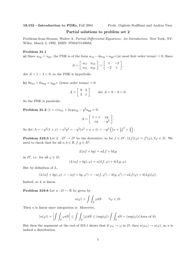 PDE Problem Set Solutions | PDF