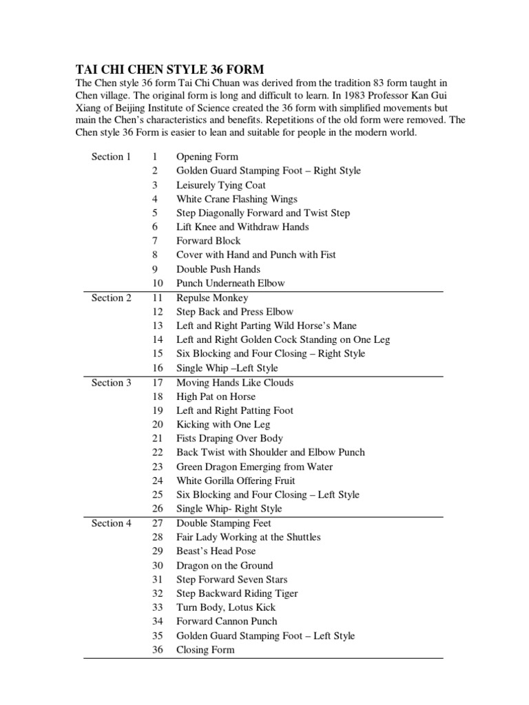 Tai Chi Chen Style 36 Form | PDF | Tai Chi | Qi