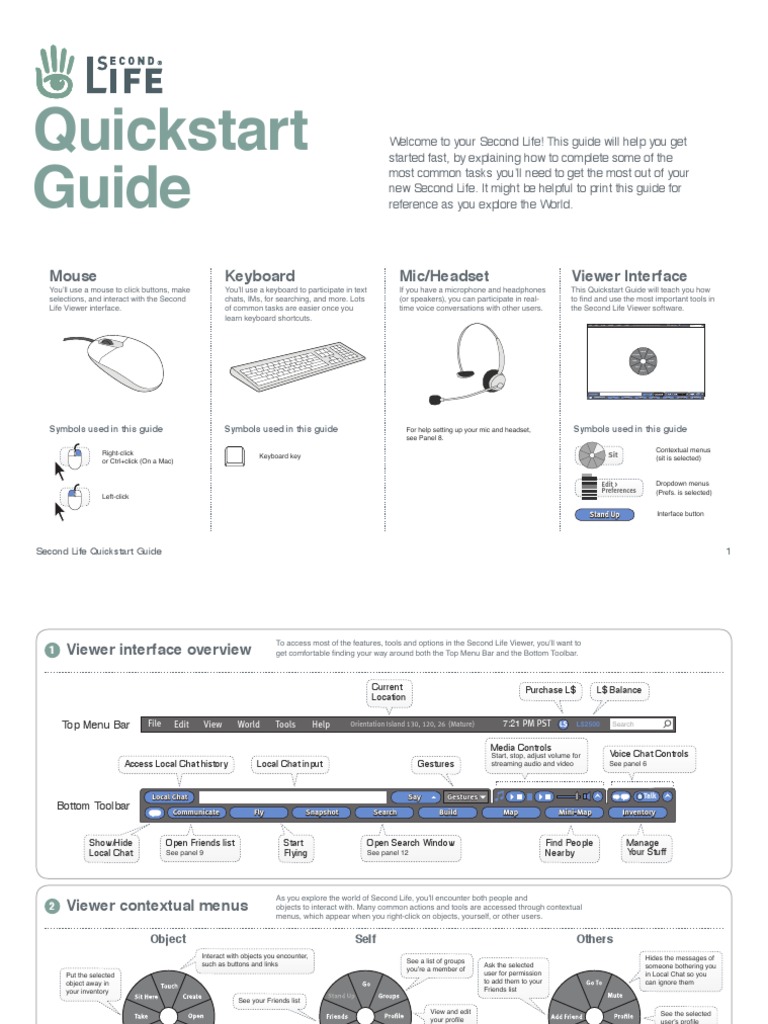 Second Life Quickstart Guide | PDF | Second Life | Instant Messaging