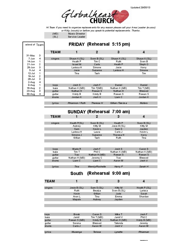 Worship - Roster LATEST 29th | PDF
