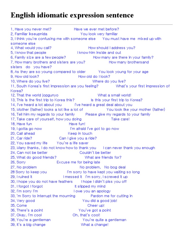 English Idiomatic Expression Sentence Leisure