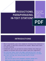 Introductions, Paraphrasing, In-Text Citations (Project Two)