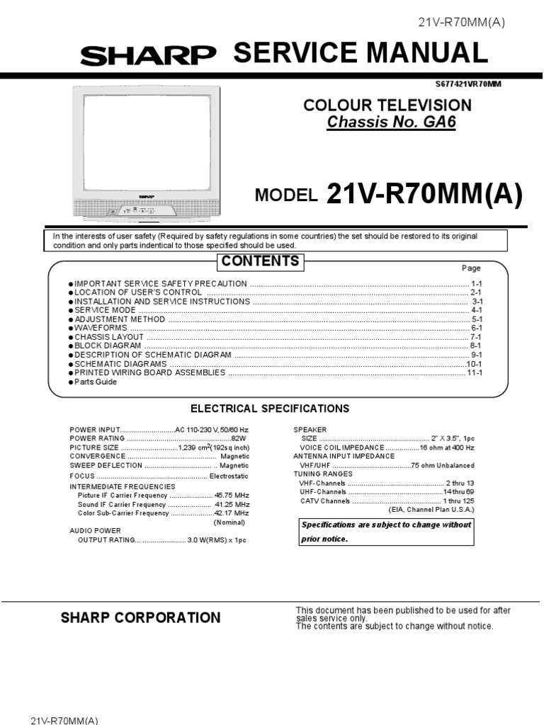 Sharp 21v-R70mm-A Chassis Ga6 | PDF | Vacuum Tube | High Voltage