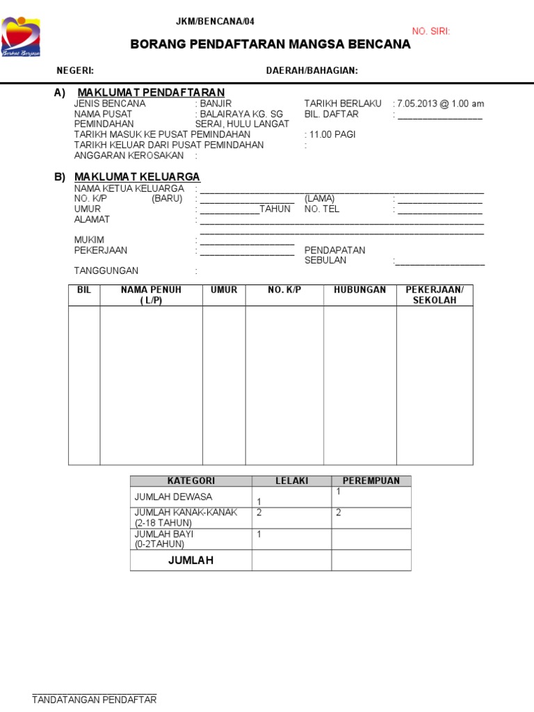 Borang Pendaftaran Mangsa Bencagna Pdf