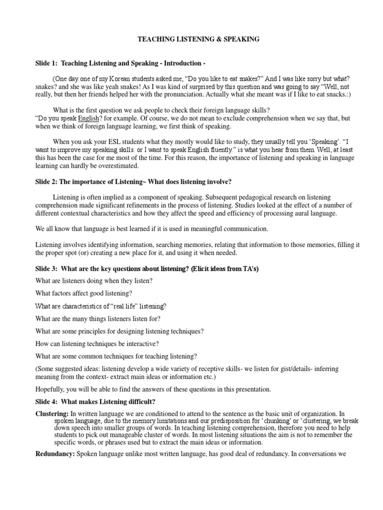 Enhancing ESL Listening Skills | PDF | Reading Comprehension | Top Down ...