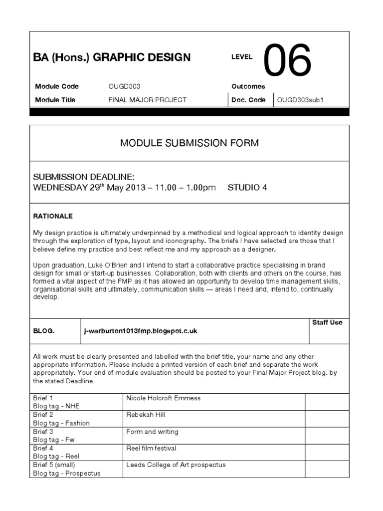 Ba (Hons.) Graphic Design: Module Submission Form | PDF