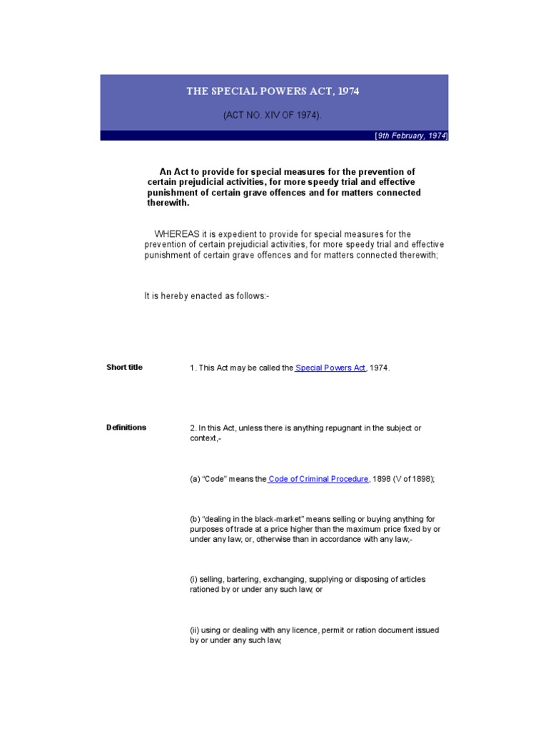 The Special Powers Act 1974 PDF Bail Magistrate