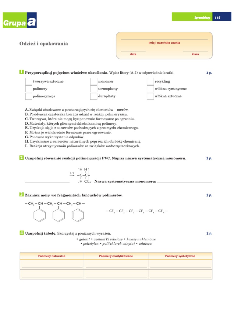Materiały I Tworzywa Pochodzenia Naturalnego Sprawdzian To Jest Chemia Odziez i Opakowania A