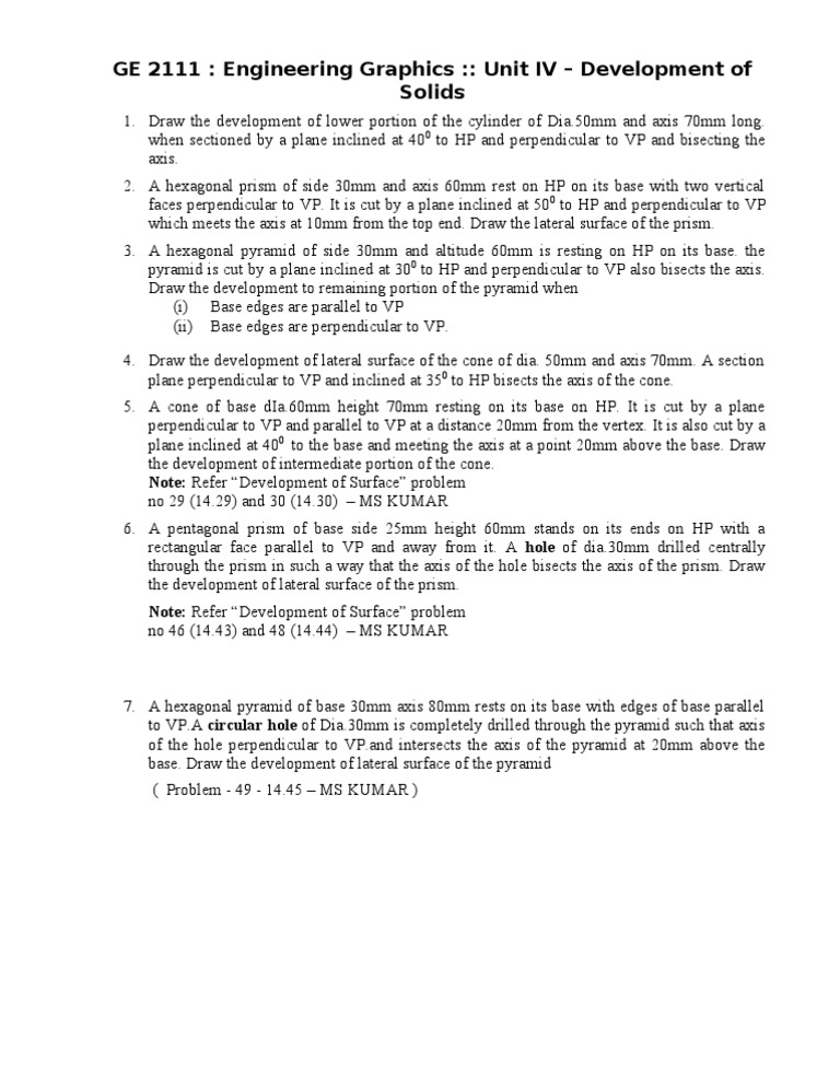 GE 2111: Engineering Graphics:: Unit IV - Development of Solids | PDF