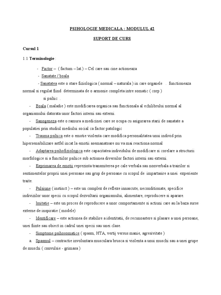 Psihologie Medicala Suport De Curs Amf Iii A