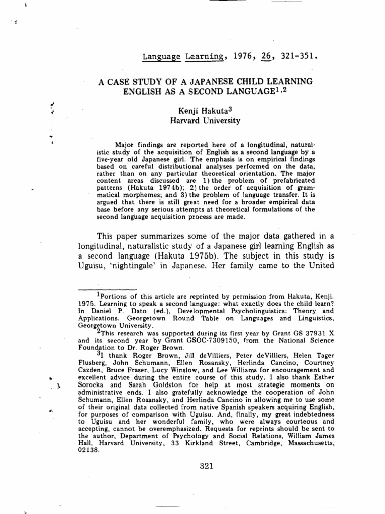 (1976) - A Case Study of A Japanese Child Learning English A | PDF ...