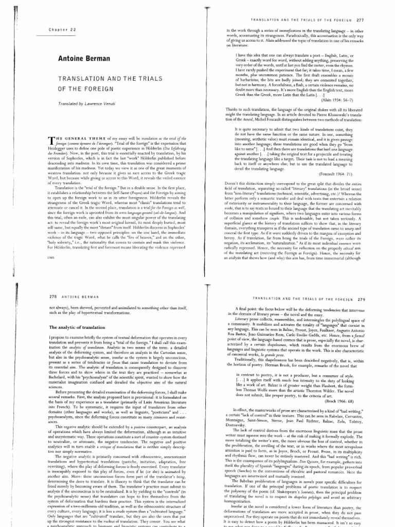 Translation and The Trials of The Foreign by Antoine Berman | PDF