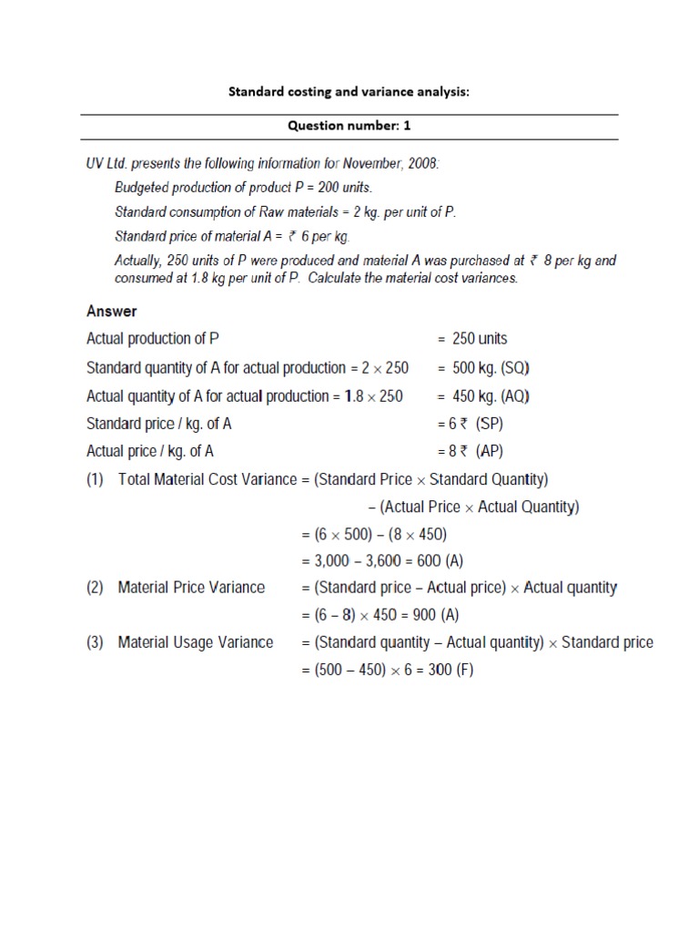 Standard Costing and Variance Analysis Answers | PDF | Teaching 
