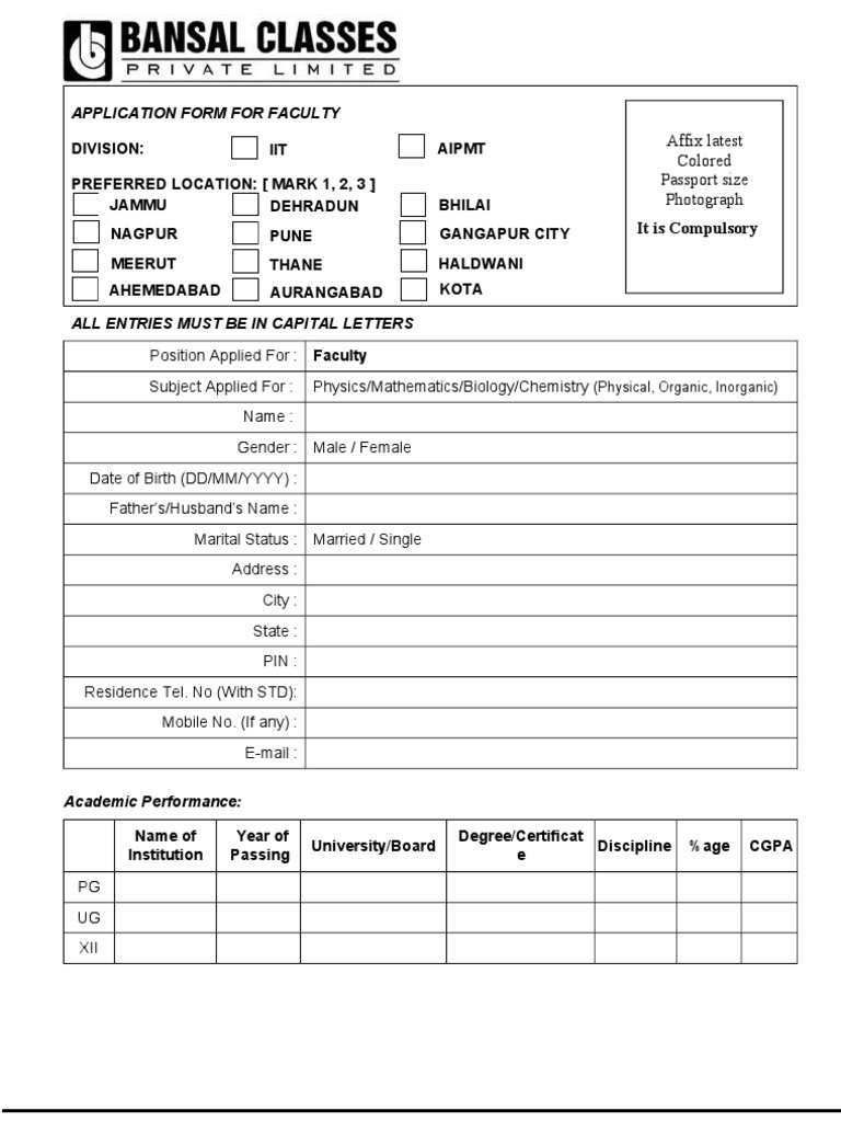Application Form For Faculty | PDF | Technology & Engineering