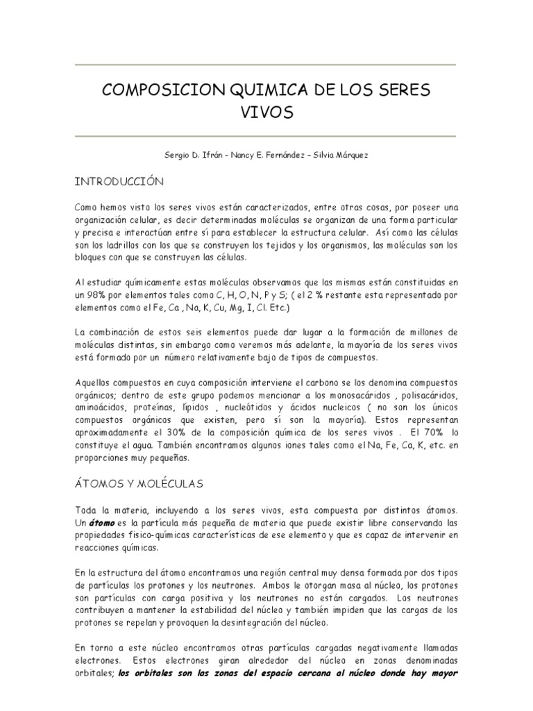Composicion Quimica de Los Seres Vivos | PDF | Organismos | Átomos