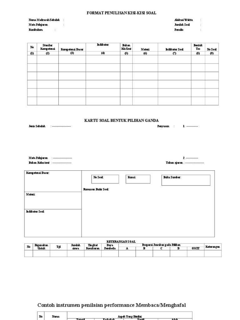 FORMAT KISI Soal Dan Instrumen Penilaian